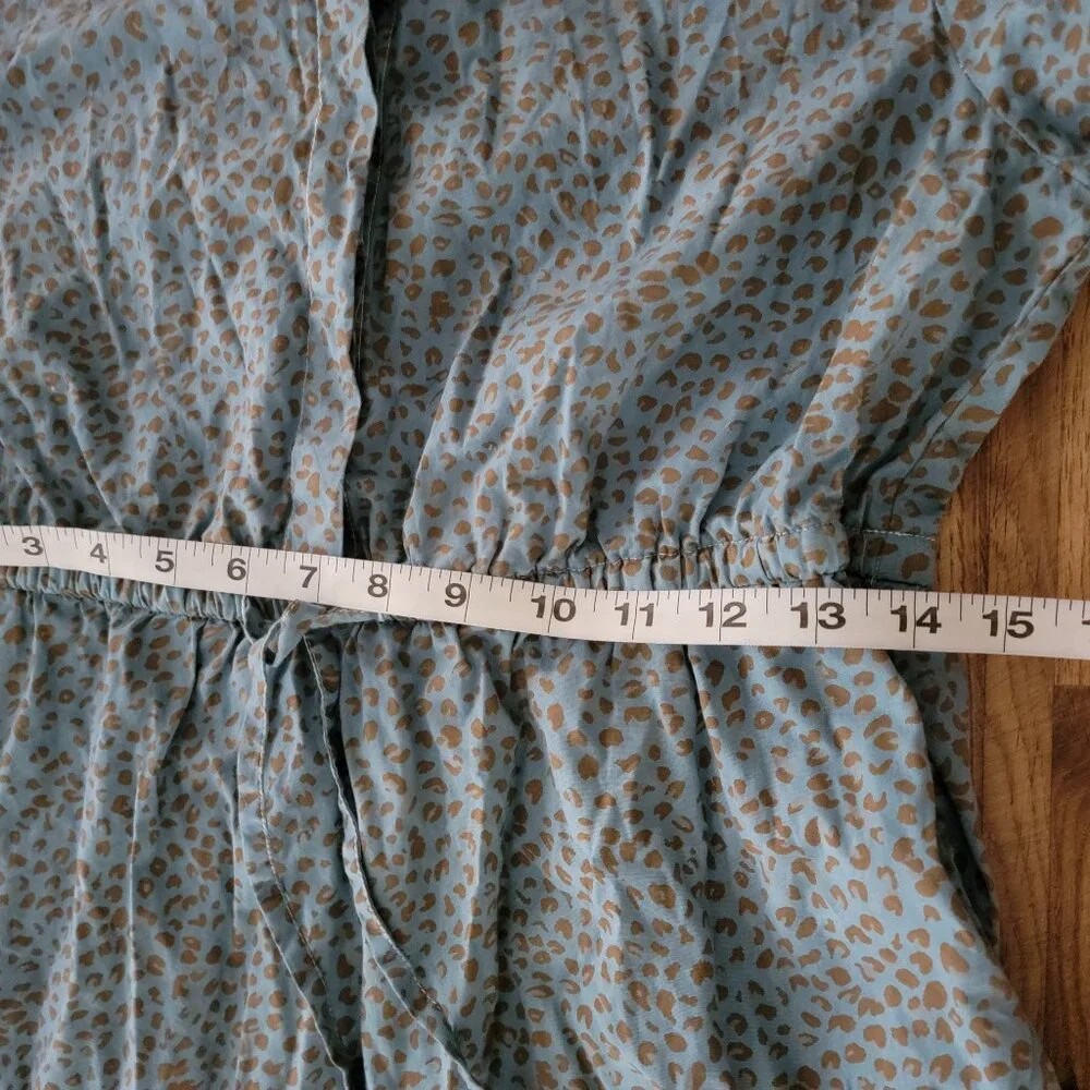 J. Crew Button Up Midi Shirt Dress Blue w Brown Animal Print - Picture 7 of 10